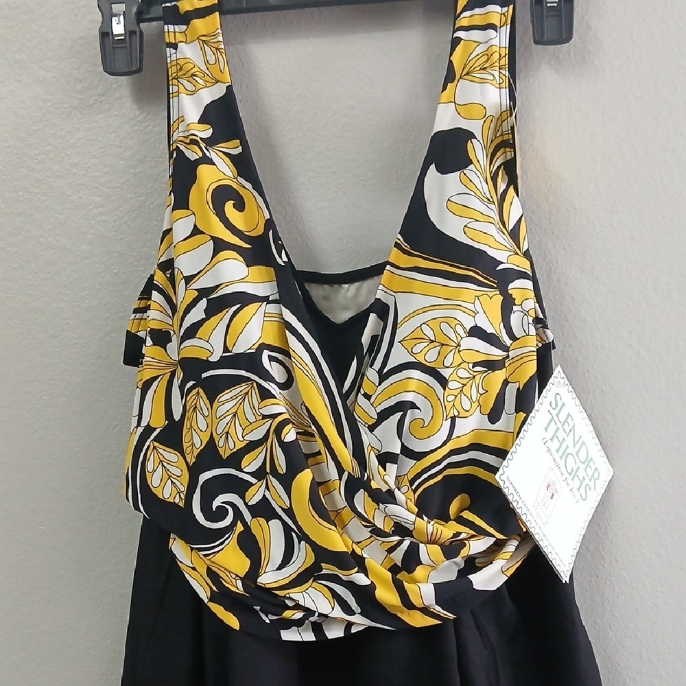 It Figures Black and Yellow Patterned swim dress 22w - Picture 3 of 6